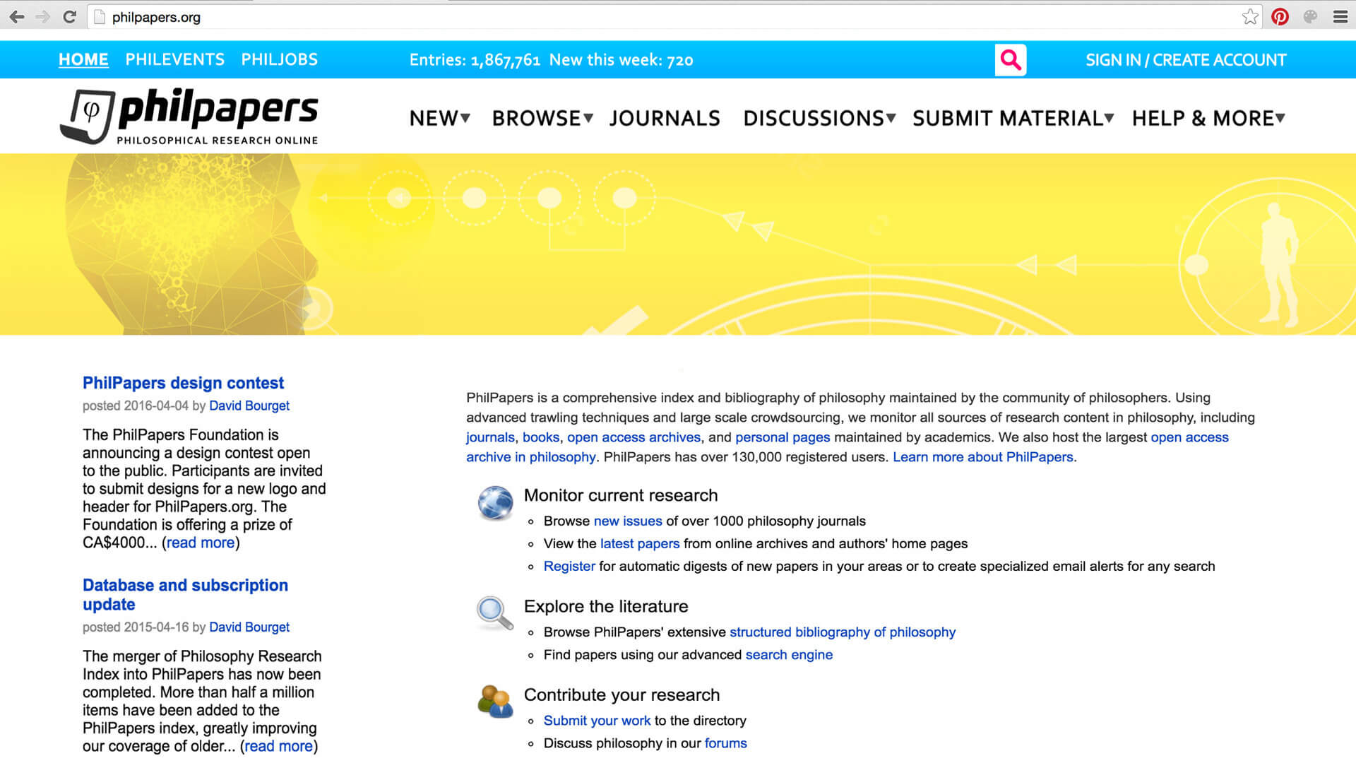 PhilPapers Screendesign Entwurf